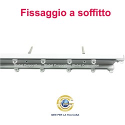 Binario per tende doppio a soffitto in alluminio bianco con 2 canali (largh. 75 mm)