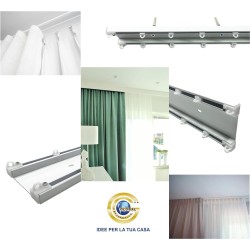 Binario per tende doppio a soffitto in alluminio bianco con 2 canali (largh. 75 mm)