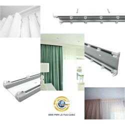 Binario per Tende Doppio a Soffitto in Alluminio Bianco con 2 Canali