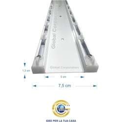 Binario per tende doppio a soffitto in alluminio bianco con 2 canali (largh. 75 mm)