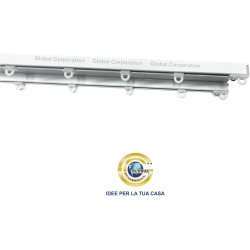Binario per tende doppio a soffitto in alluminio bianco con 2 canali (largh. 75 mm)