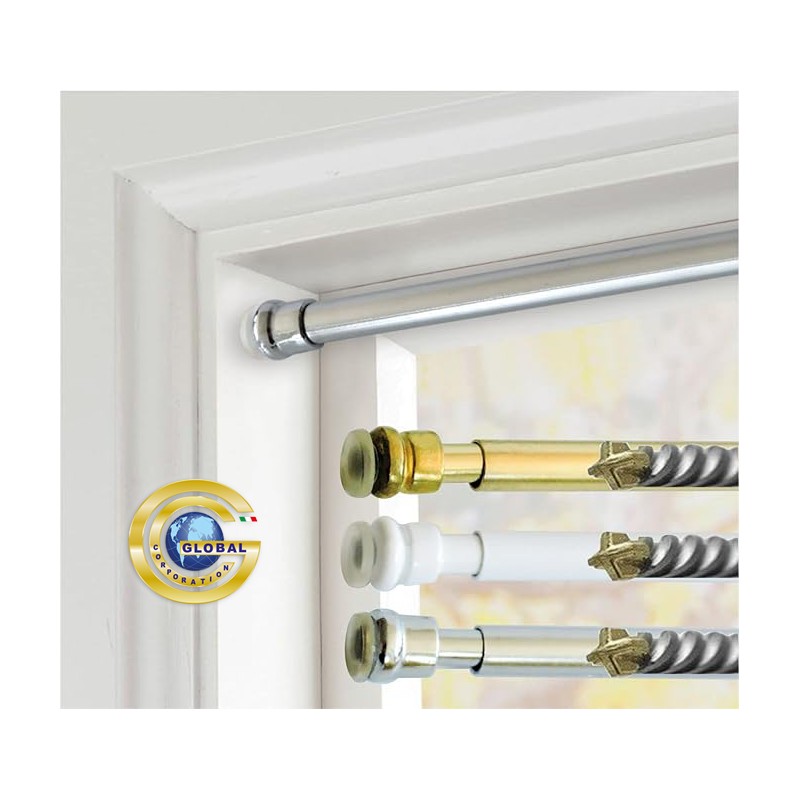 Astine a molla per tende a vetro estensibili, bastoncini a pressione per finestre, colori Bianco Oro Argento Astine a molla per tende a vetro estensibili, bastoncini a pressione per finestre, colori Bianco Oro Argento