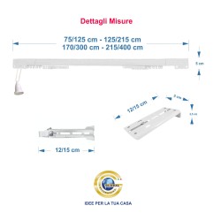 Binario americano estensibile bianco con corda - bastone per tende a soffitto o parete