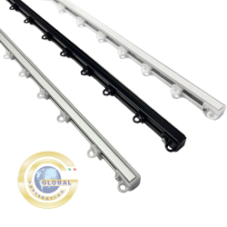 Binario per tende a soffitto in alluminio bianco, nero, argento – con scorrevoli