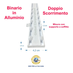 Binario doppio per tende a soffitto bianco 2 canali in alluminio | Global Corporation