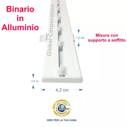 Binario singolo per tende a soffitto bianco in alluminio L42mm | Global Corporation