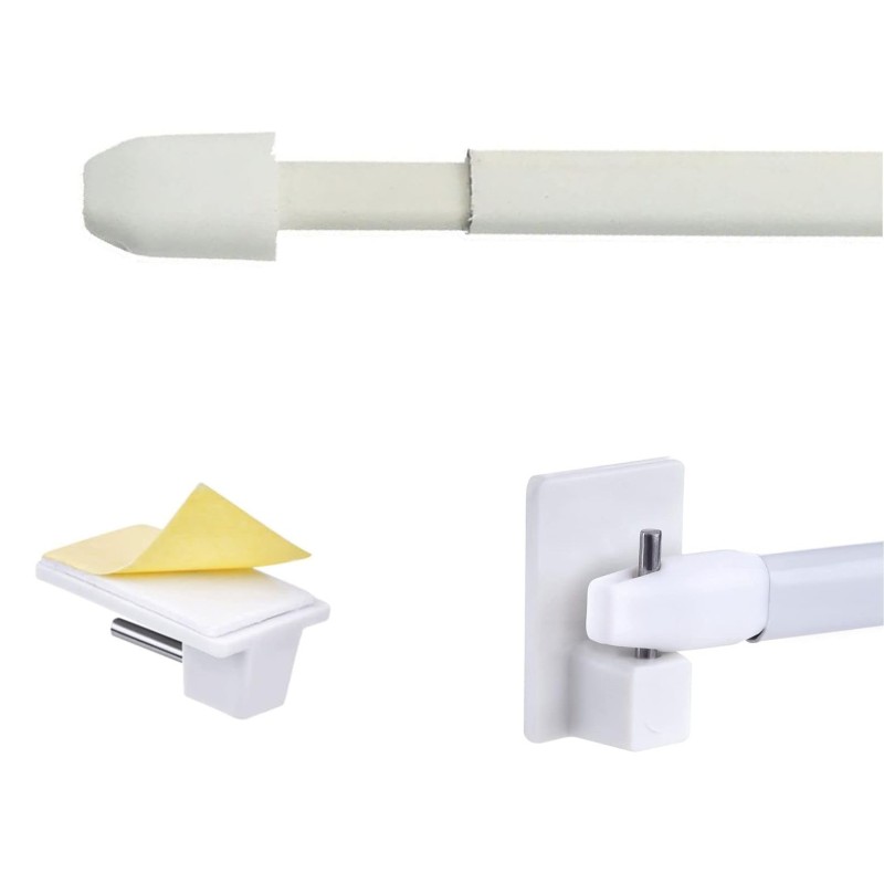 Astina piatta telescopica bianca per tende a vetro con ganci o viti Astina piatta telescopica bianca per tende a vetro con ganci o viti