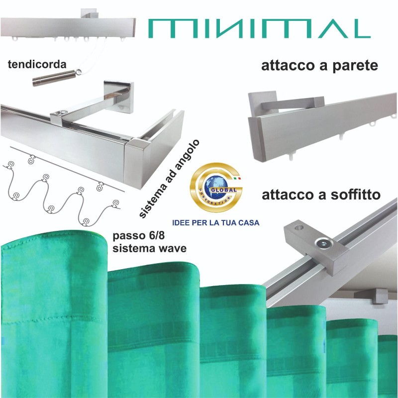 Binario per tende Minimal alluminio, scorrimento onda-wave, a parete o soffitto Binario per tende Minimal alluminio, scorrimento onda-wave, a parete o soffitto