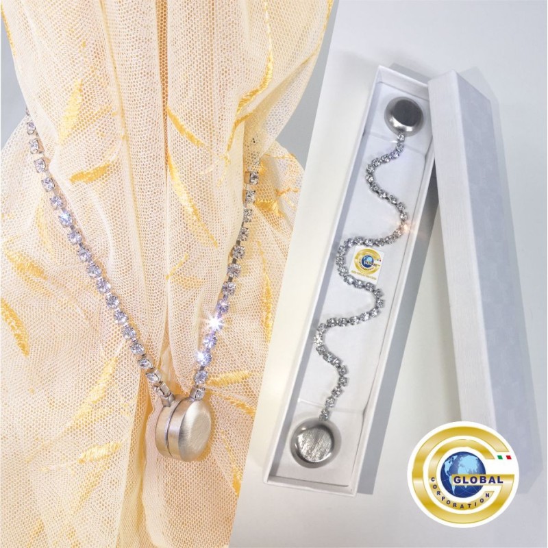 Calamita per tende con cristalli Swarovski (in ottone e acciaio, diverse finiture)