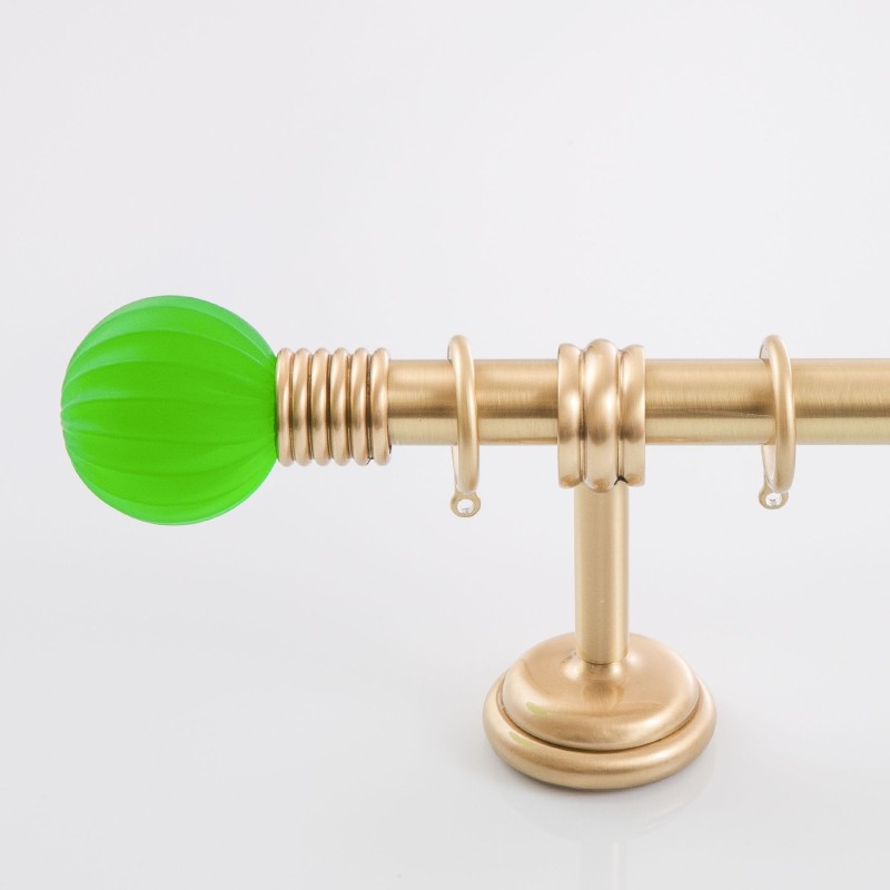 Bastone per tende in ottone con terminale sfera rigata vetro di Murano verde