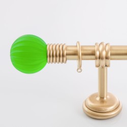 Bastone per tende in ottone con terminale sfera rigata vetro di Murano verde