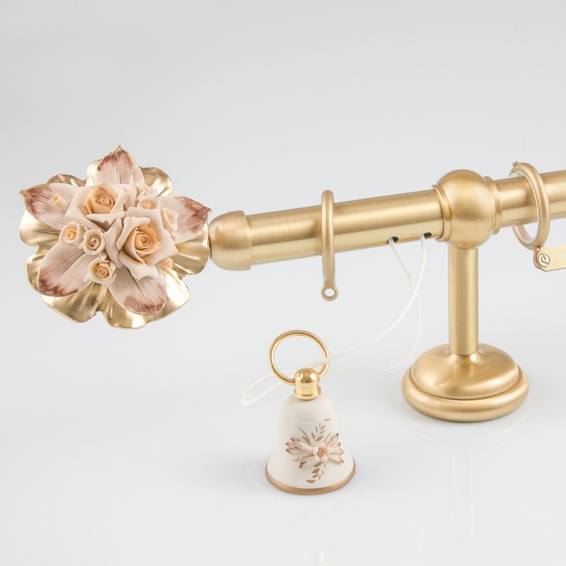 Bastone per tende in ottone con terminale Rosa in Ceramica Capodimonte