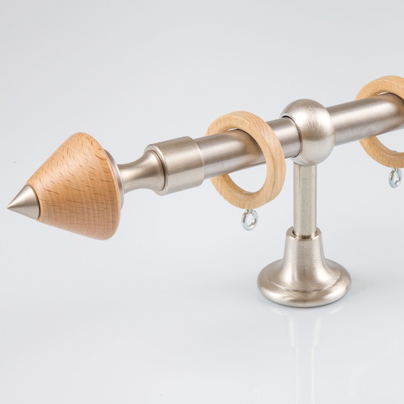 Bastone per tende in acciaio con terminale cono in legno Bastone per tende in acciaio con terminale cono in legno