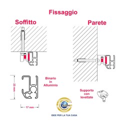 Binario per tenda alluminio piatto bianco, attacco a soffitto o parete